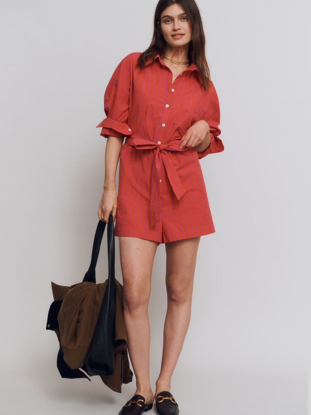 Anthropologie the Bennet Buttondown Romper by Maeve XS. Pink/red and purple